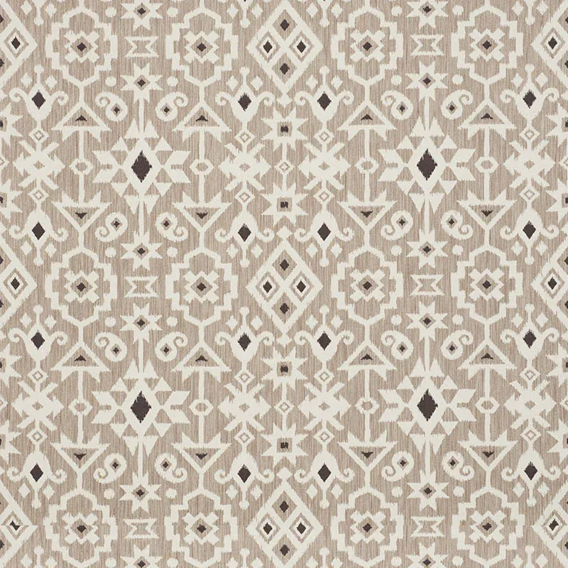 CRUSOE IKAT Fabric – GREIGE | Schumacher | Wallpaper Twins CRUSOE IKAT fabric GREIGE color by Schumacher