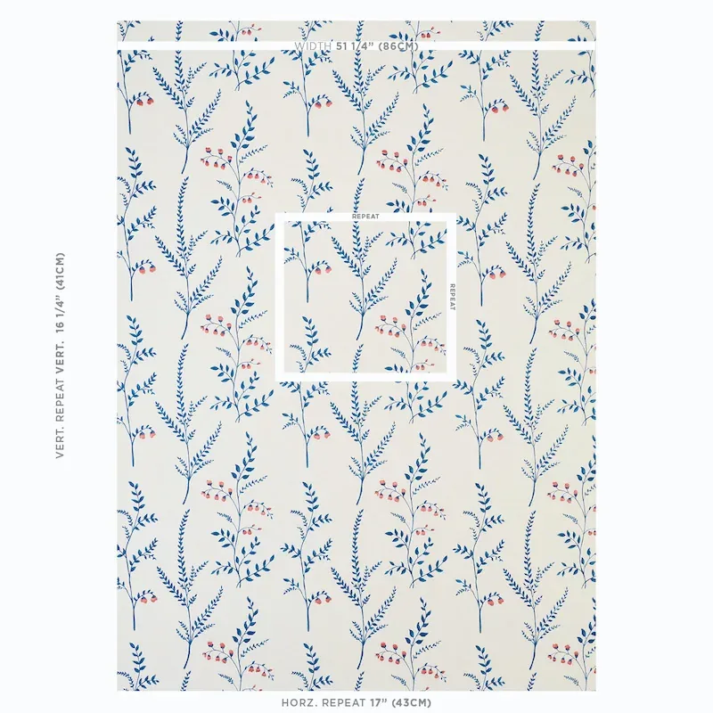Cynthia Embroidered Print Fabric – BLUE | Schumacher | Wallp Cynthia Embroidered Print fabric BLUE color by Schumacher