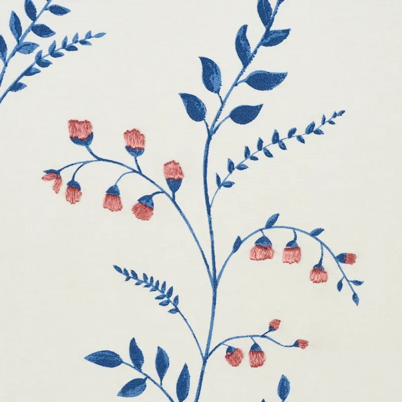 Cynthia Embroidered Print Fabric – BLUE | Schumacher | Wallp Cynthia Embroidered Print fabric BLUE color by Schumacher