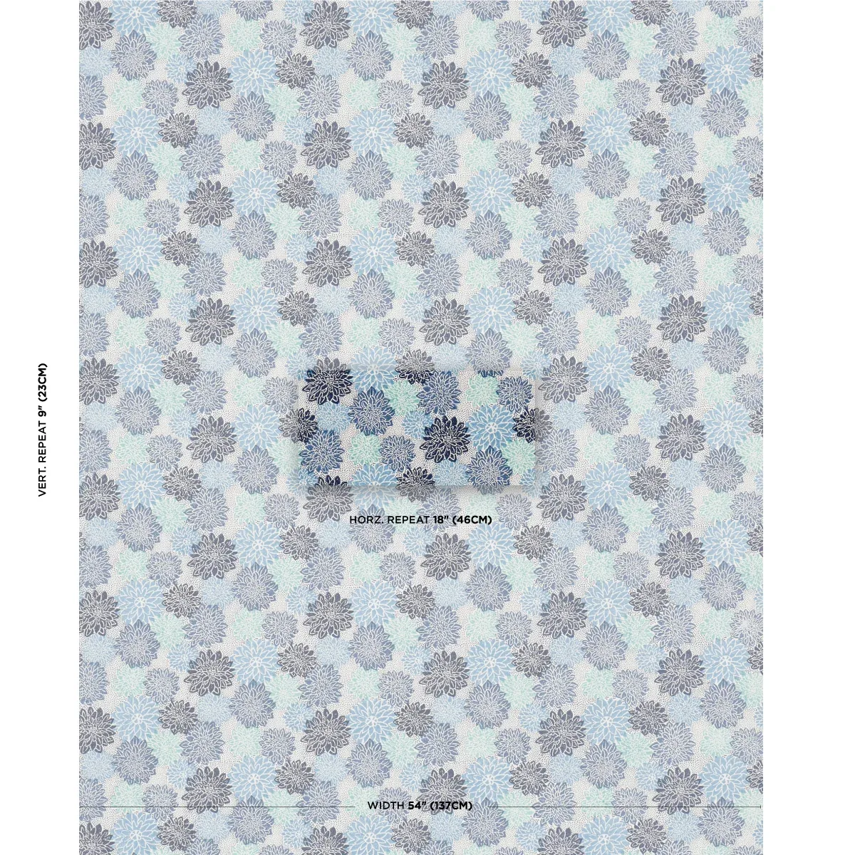Dahlia Hand Block Print Fabric – BLUES | Schumacher | Wallpa Dahlia Hand Block Print fabric BLUES color by Schumacher