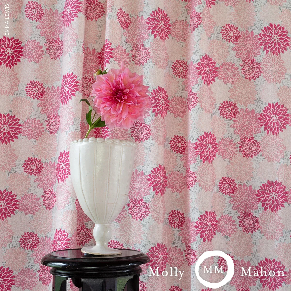 Dahlia Hand Block Print Fabric – HOT PINK | Schumacher | Wal Dahlia Hand Block Print fabric HOT PINK color by Schumacher