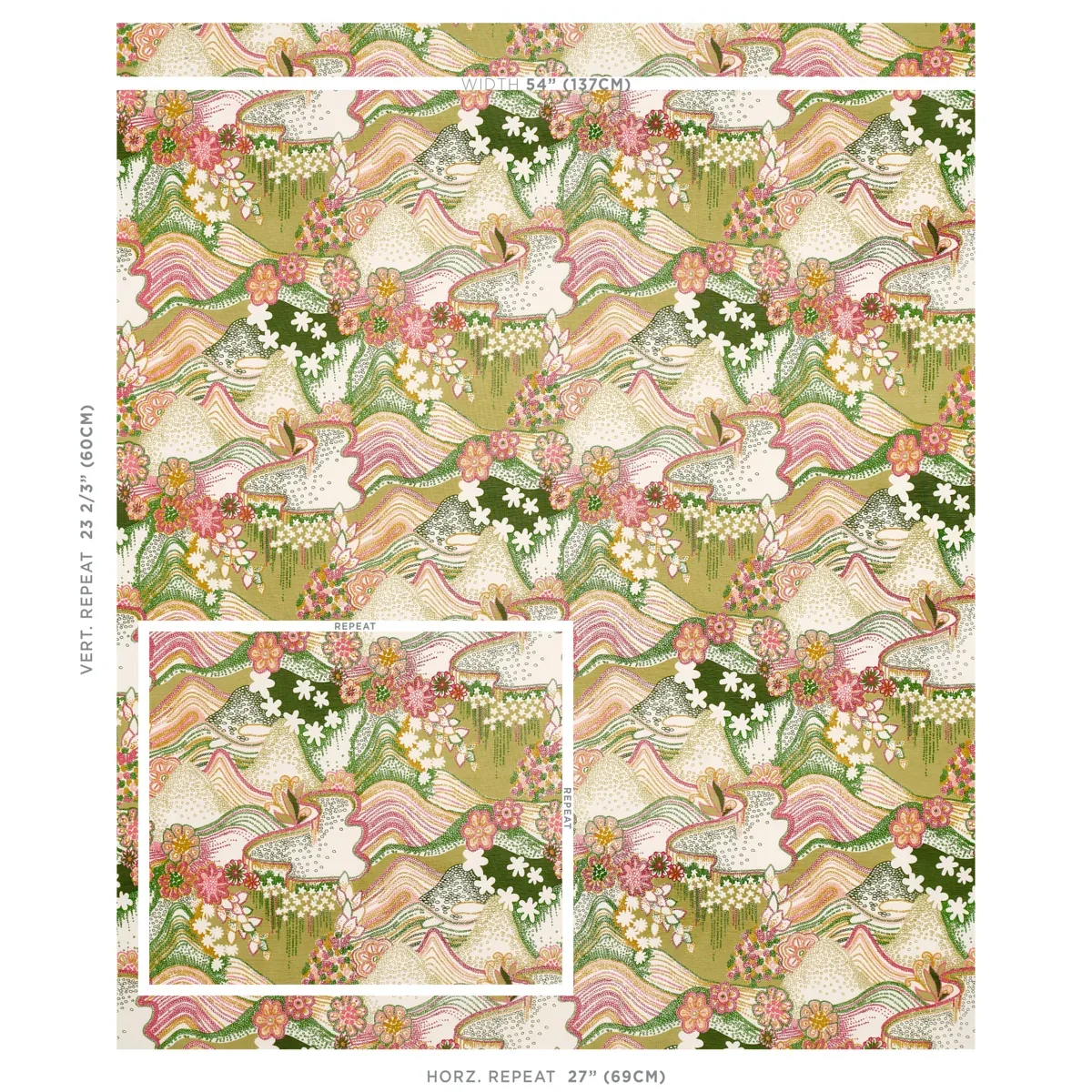 DAISY CHAIN Fabric – GREEN AND PINK | Schumacher | Wallpaper DAISY CHAIN fabric GREEN AND PINK color by Schumacher