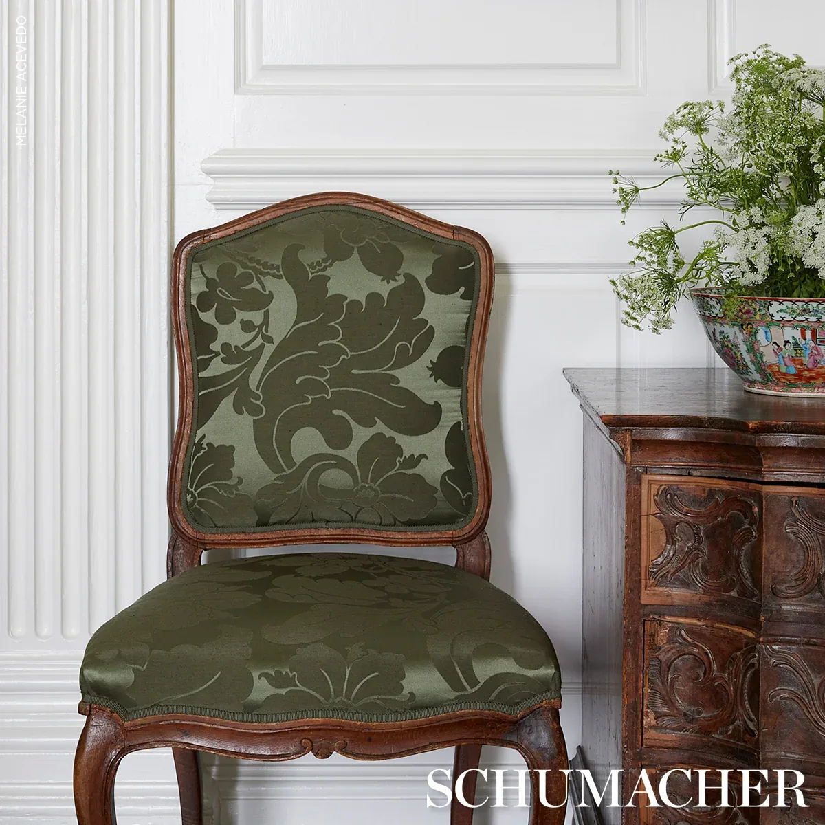 DANDRIDGE DAMASK fabric MAGNOLIA color by Schumacher