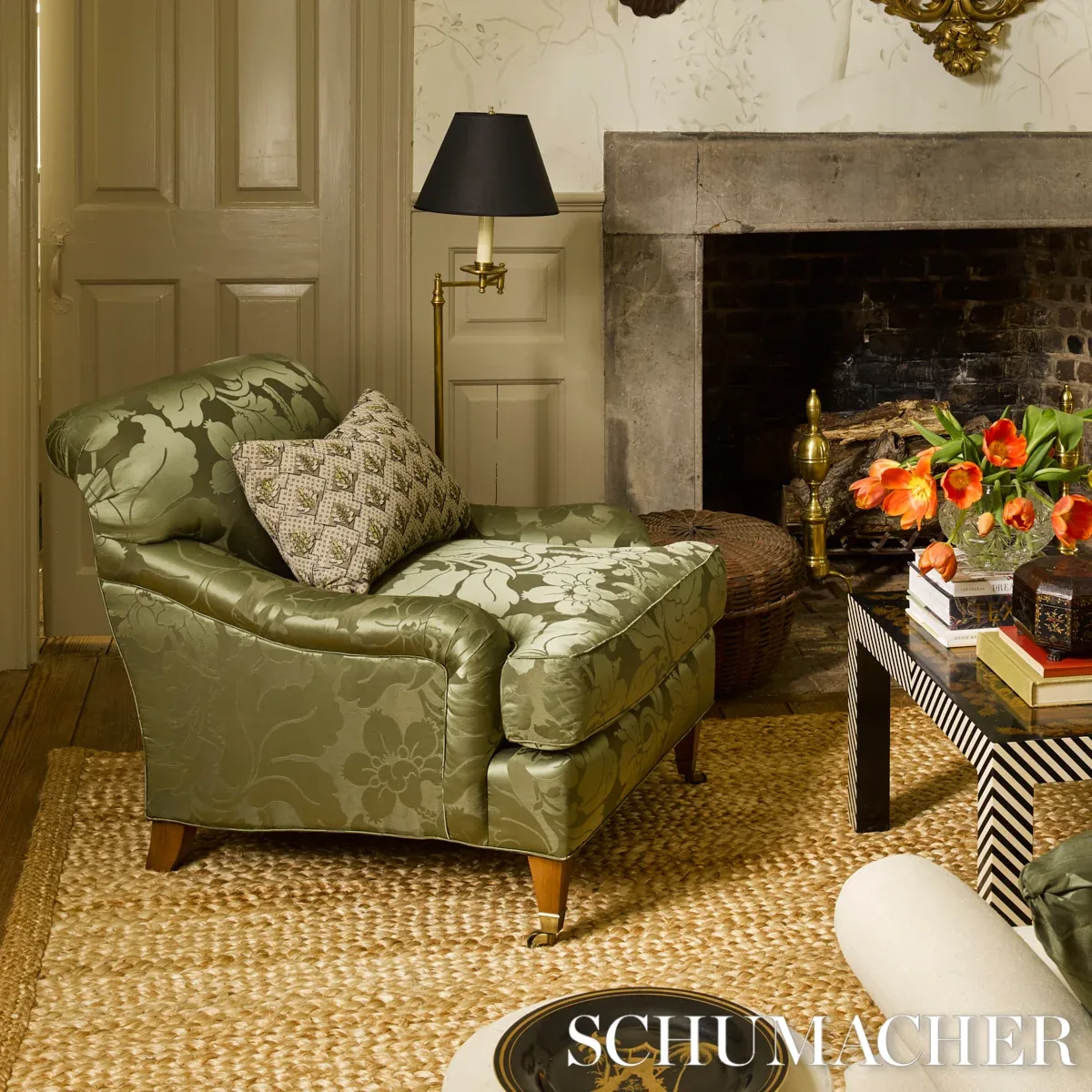 DANDRIDGE DAMASK fabric MAGNOLIA color by Schumacher