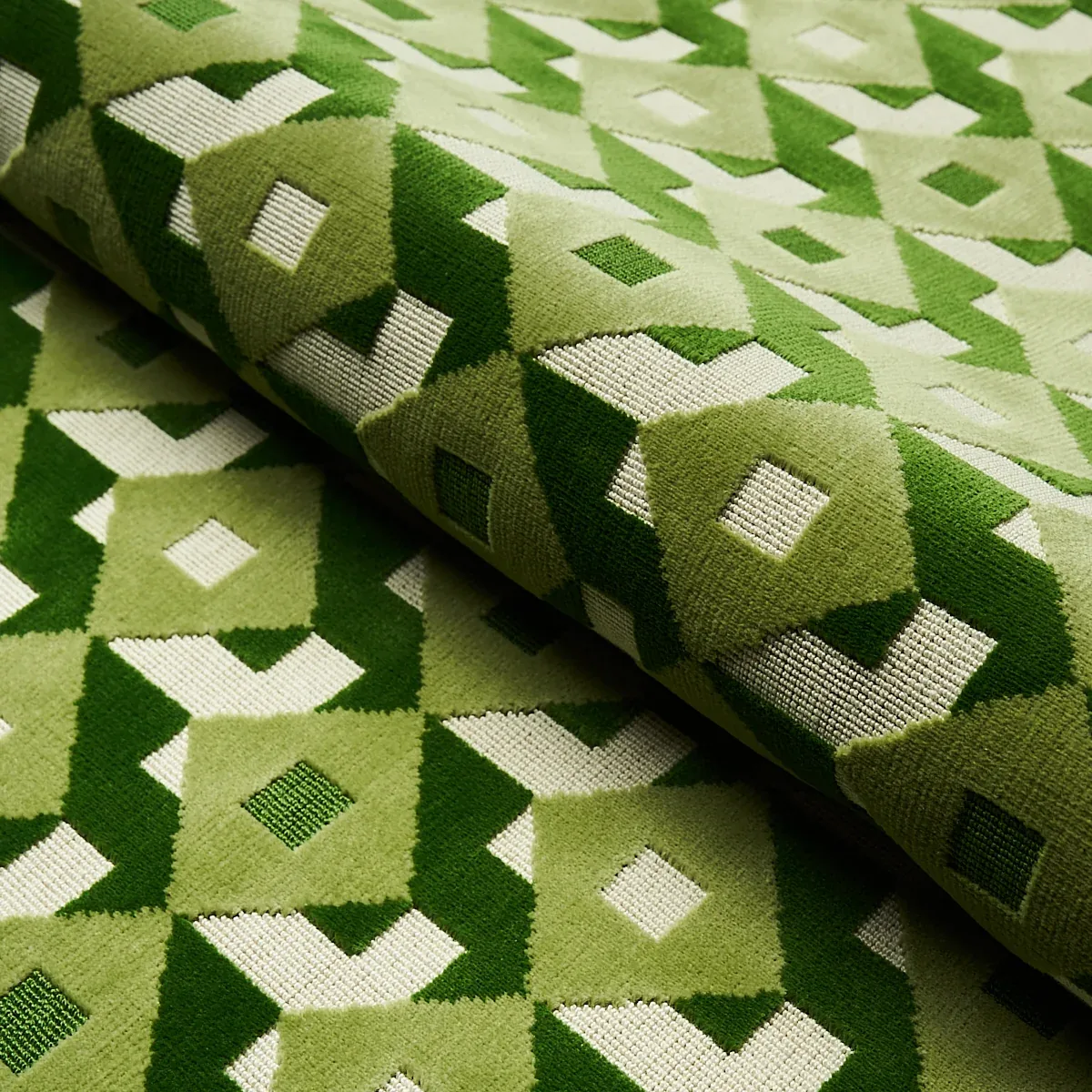 DAZZLE SHIP VELVET fabric VERDANT color by Schumacher