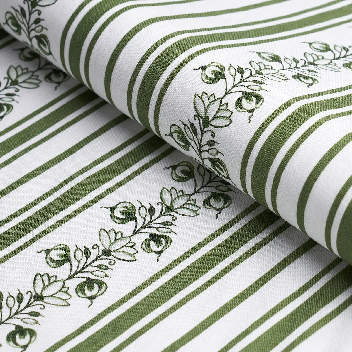 DELFT STRIPE Fabric – GREEN | Schumacher | Wallpaper Twins DELFT STRIPE fabric GREEN color by Schumacher