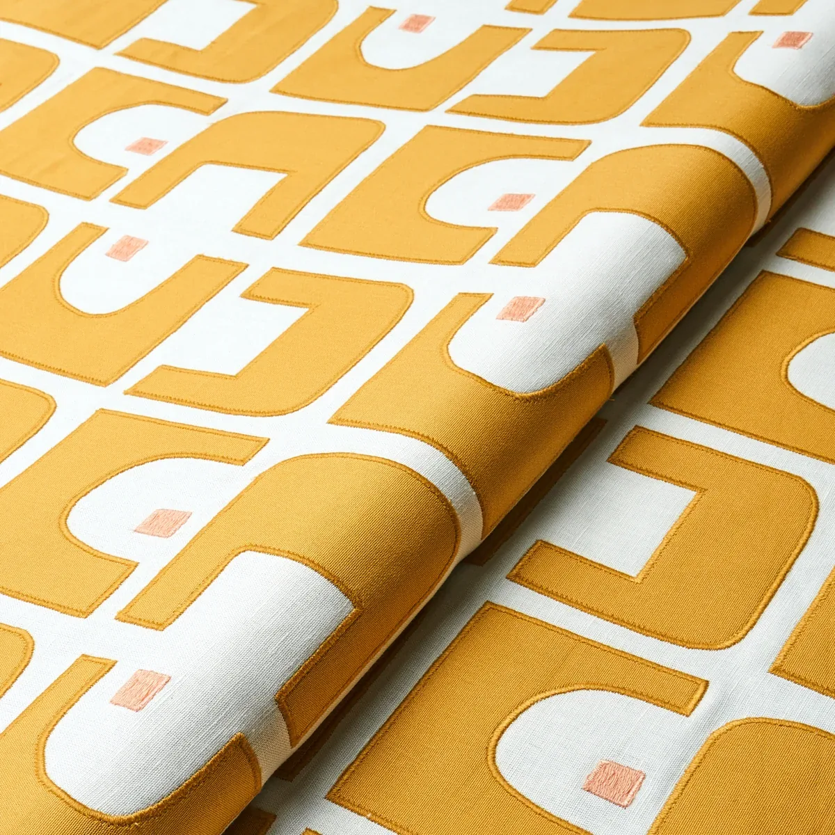 DEN APPLIQUÉ Fabric – OCHRE | Schumacher | Wallpaper Twins DEN APPLIQUÉ fabric OCHRE color by Schumacher