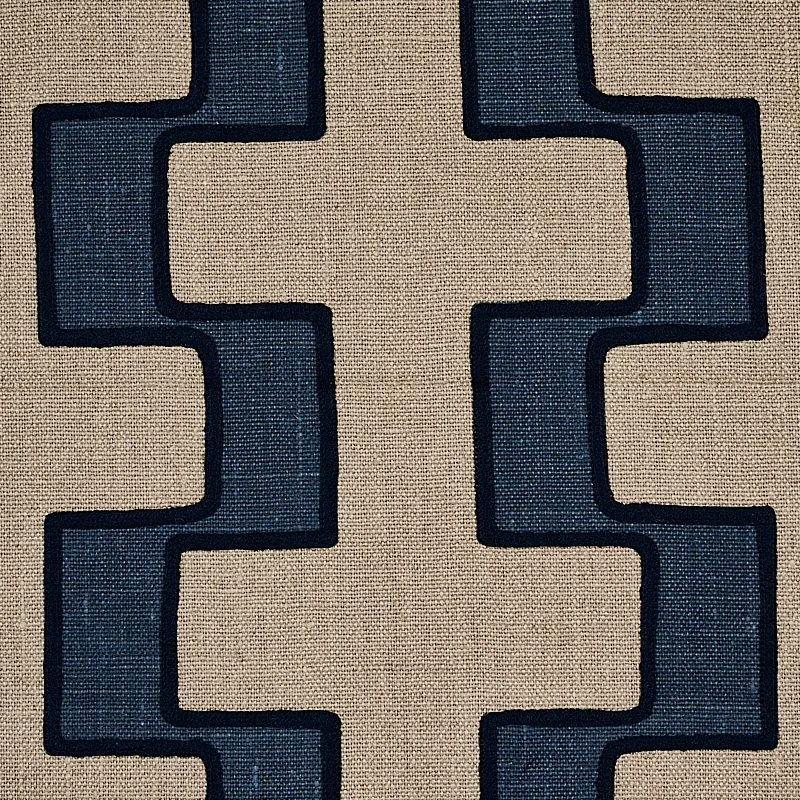 DIXON EMBROIDERED PRINT LINEN Fabric – BLUE | Schumacher | W DIXON EMBROIDERED PRINT LINEN fabric BLUE color by Schumacher