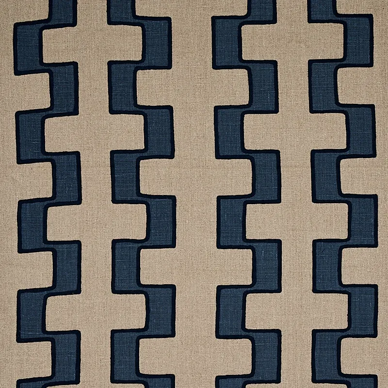 DIXON EMBROIDERED PRINT LINEN fabric BLUE color by Schumacher