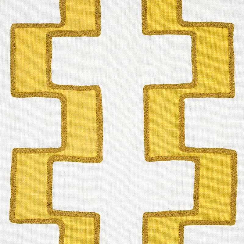DIXON EMBROIDERED PRINT LINEN Fabric – YELLOW | Schumacher | DIXON EMBROIDERED PRINT LINEN fabric YELLOW color by Schumacher