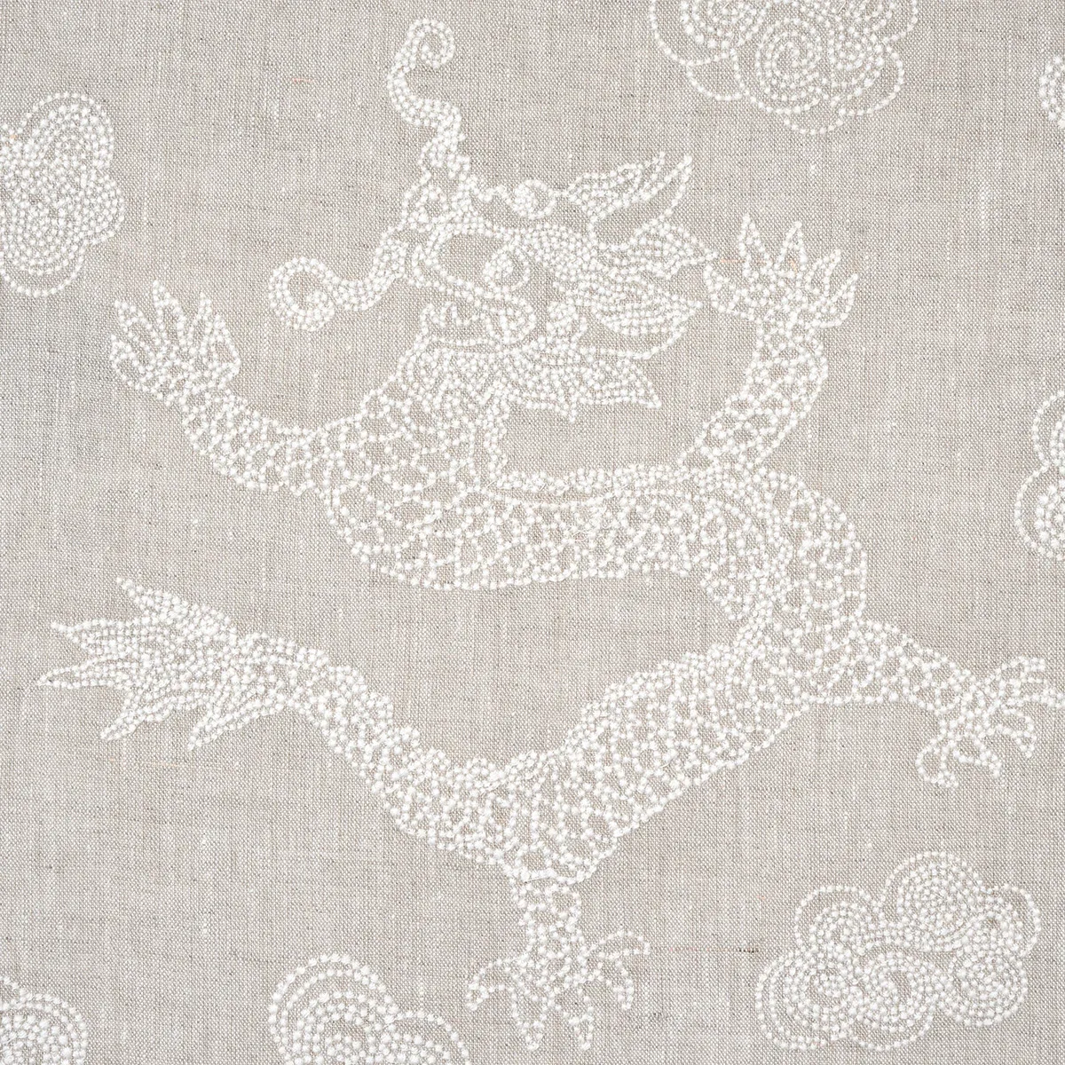 DRAGON EMBROIDERY fabric IVORY ON NATURAL color by Schumacher