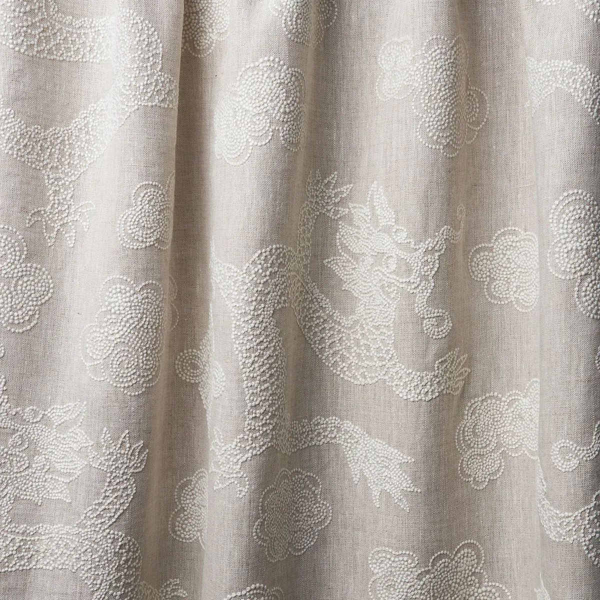 DRAGON EMBROIDERY fabric IVORY ON NATURAL color by Schumacher