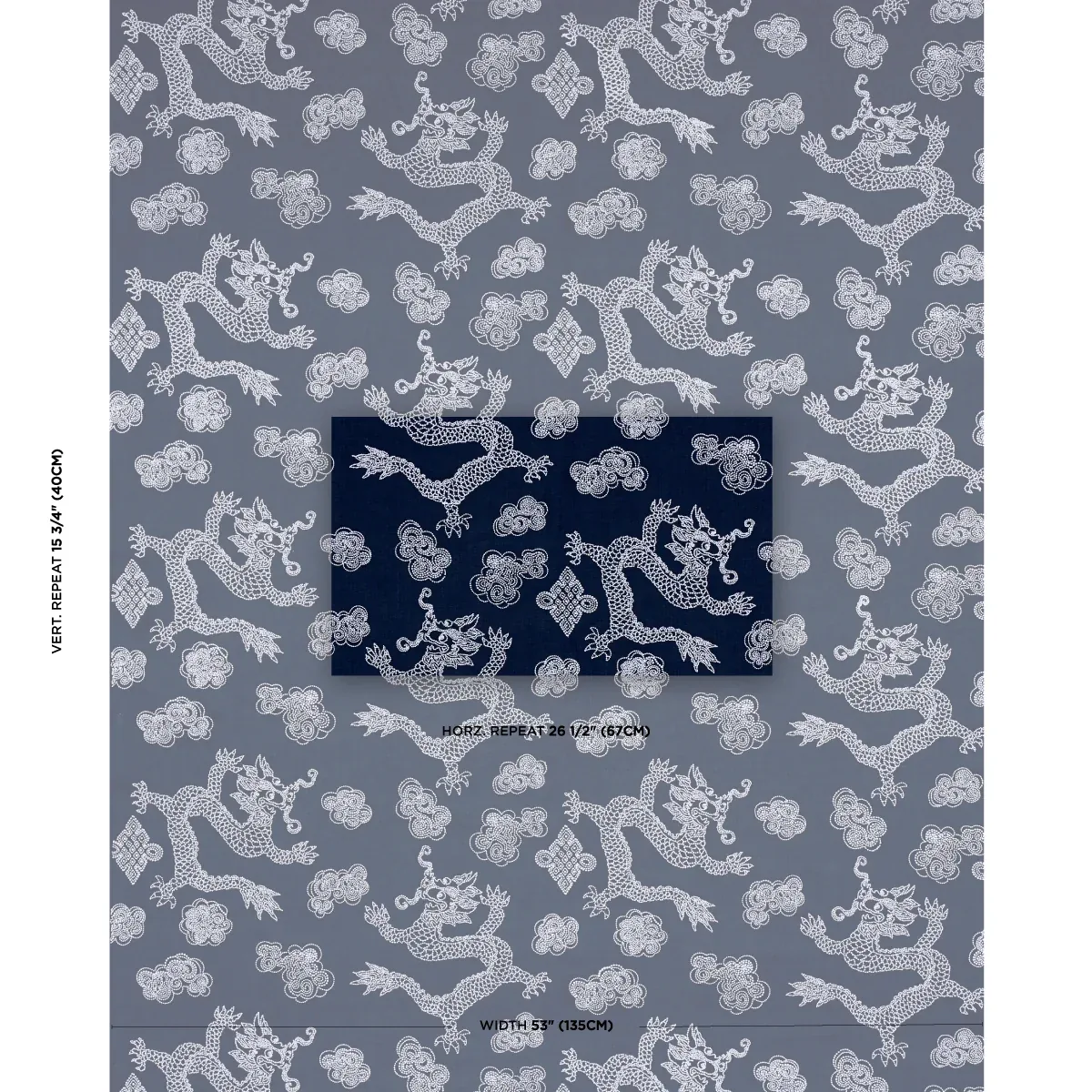 DRAGON EMBROIDERY Fabric – NAVY | Schumacher | Wallpaper Twi DRAGON EMBROIDERY fabric NAVY color by Schumacher