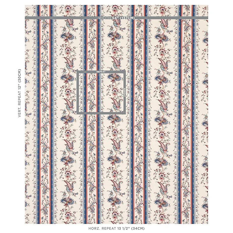 ELENA PAISLEY STRIPE Fabric – BLUE | Schumacher | Wallpaper ELENA PAISLEY STRIPE fabric BLUE color by Schumacher