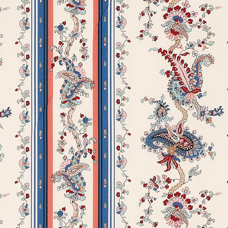 ELENA PAISLEY STRIPE Fabric – BLUE | Schumacher | Wallpaper ELENA PAISLEY STRIPE fabric BLUE color by Schumacher