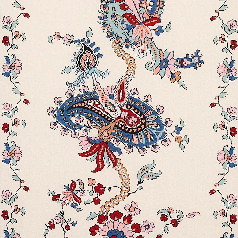 ELENA PAISLEY STRIPE Fabric – BLUE | Schumacher | Wallpaper ELENA PAISLEY STRIPE fabric BLUE color by Schumacher
