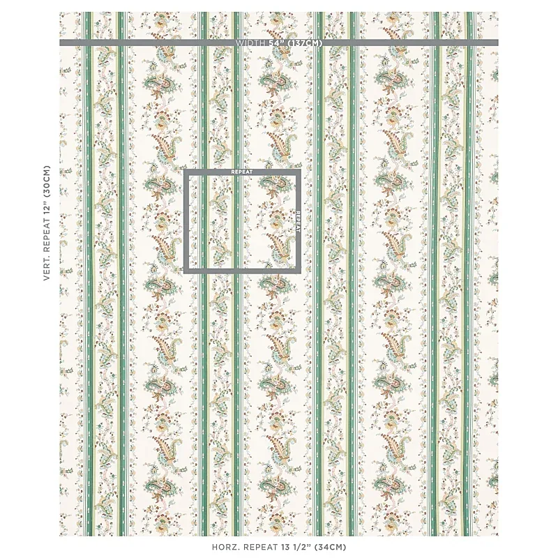 ELENA PAISLEY STRIPE fabric GREEN color by Schumacher