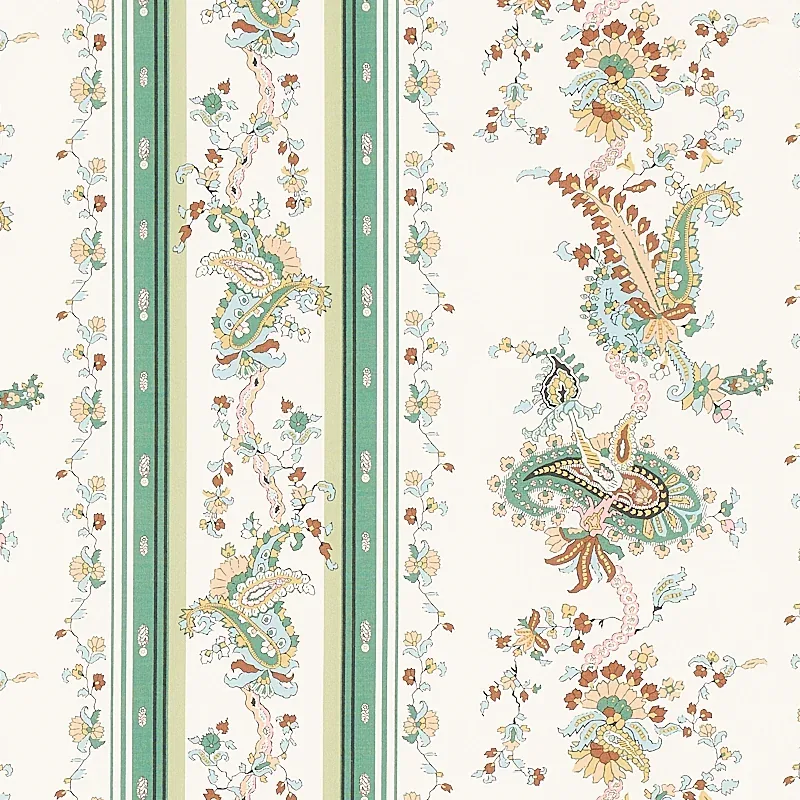 ELENA PAISLEY STRIPE fabric GREEN color by Schumacher