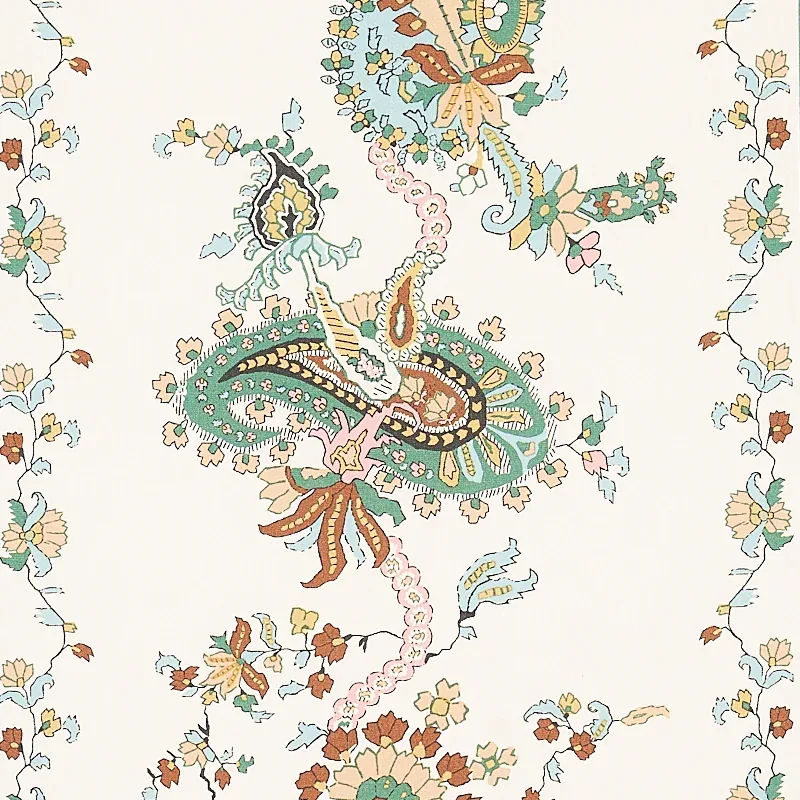 ELENA PAISLEY STRIPE fabric GREEN color by Schumacher