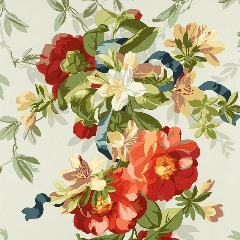 ELLESMERE RIBBON FLORAL fabric AQUA color by Schumacher