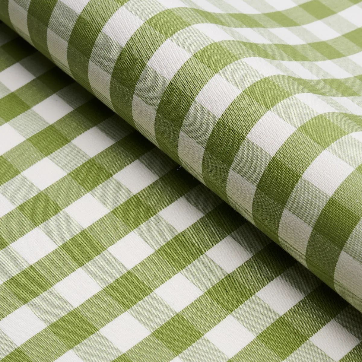 ELTON COTTON CHECK Fabric – LEAF | Schumacher | Wallpaper Tw ELTON COTTON CHECK fabric LEAF color by Schumacher