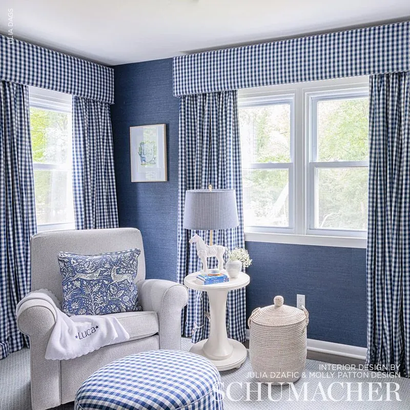ELTON COTTON CHECK Fabric – NAVY | Schumacher | Wallpaper Tw ELTON COTTON CHECK fabric NAVY color by Schumacher