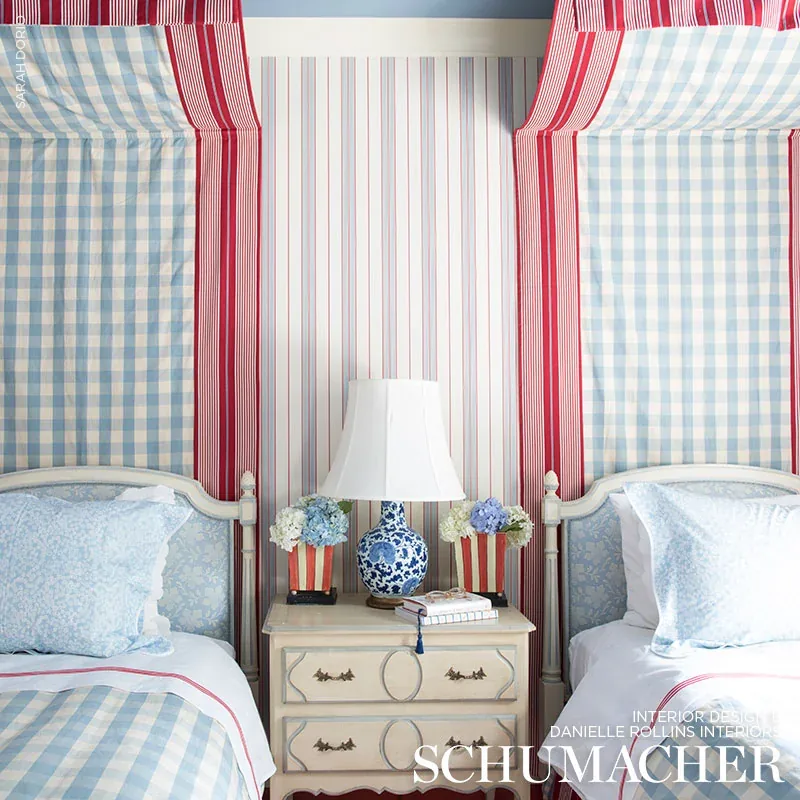 ELTON COTTON CHECK Fabric – SKY | Schumacher | Wallpaper Twi ELTON COTTON CHECK fabric SKY color by Schumacher