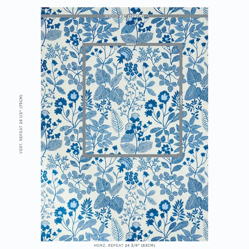 EMALINE EMBROIDERY fabric BLUE color by Schumacher