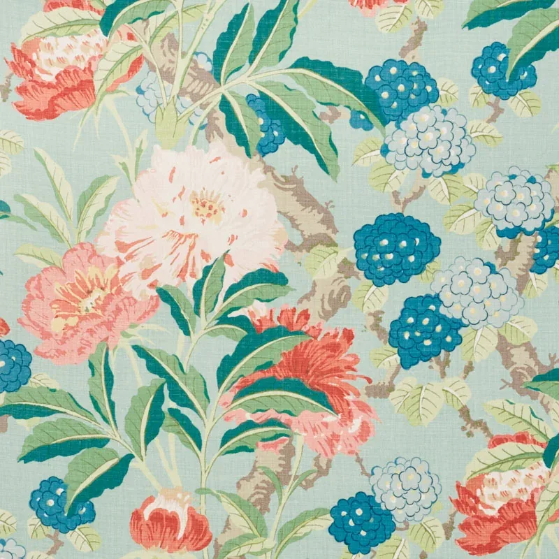 ENCHANTED GARDEN fabric AQUA color by Schumacher