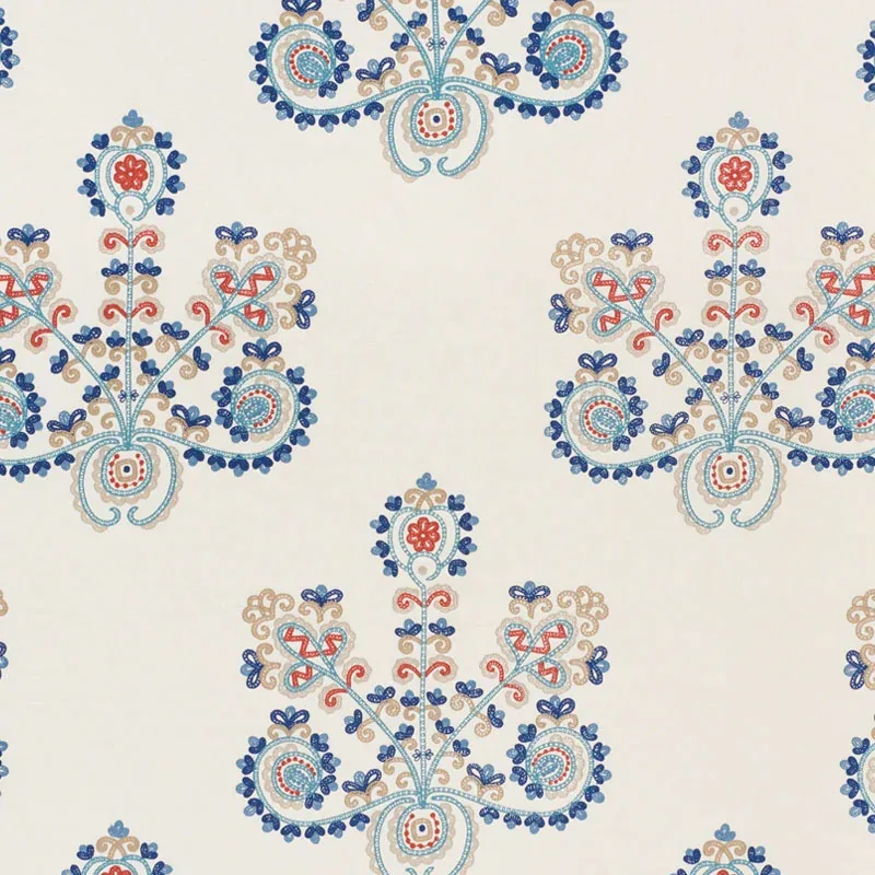 ESTRELLA EMBROIDERY fabric INDIGO SPICE color by Schumacher