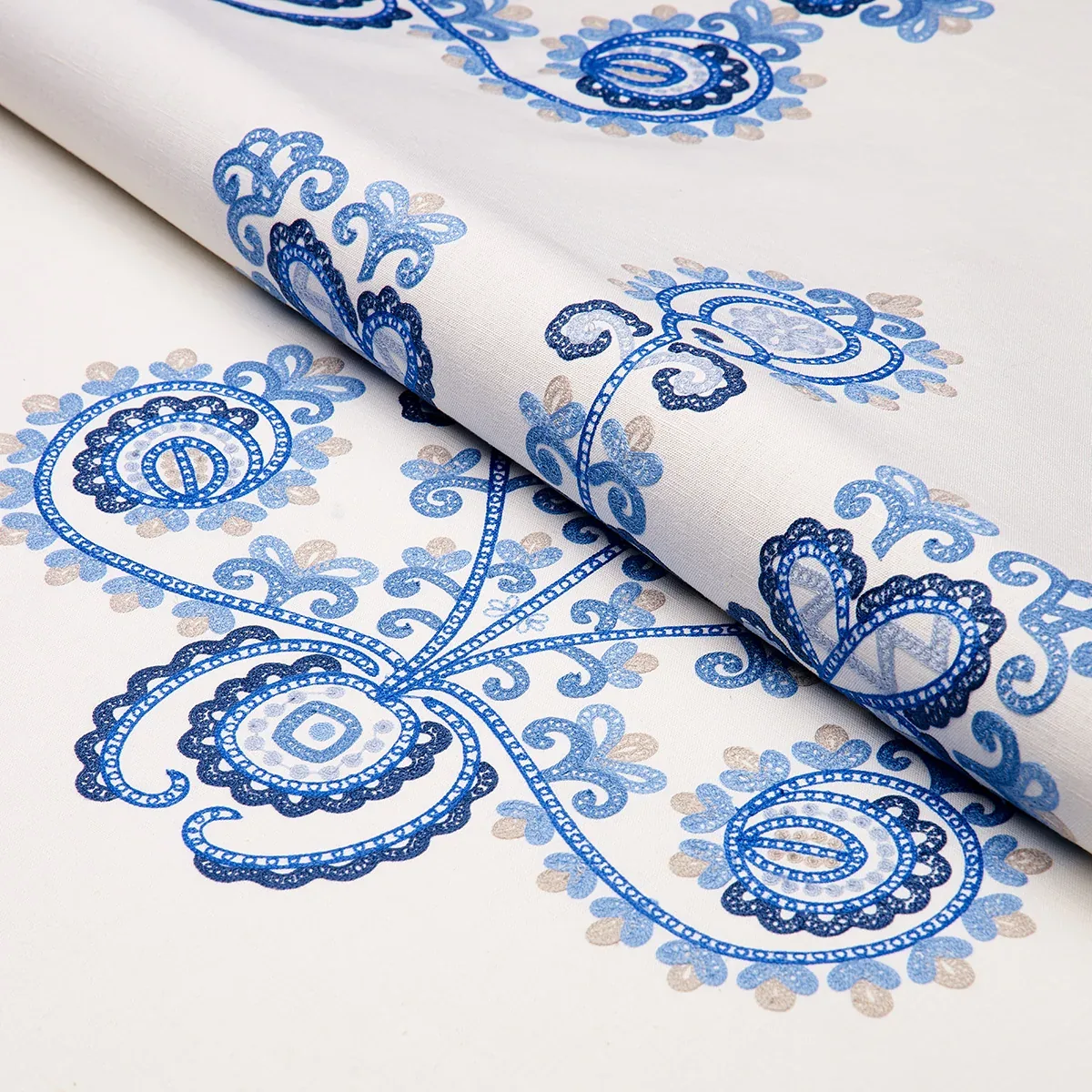 ESTRELLA EMBROIDERY fabric PORCELAIN color by Schumacher
