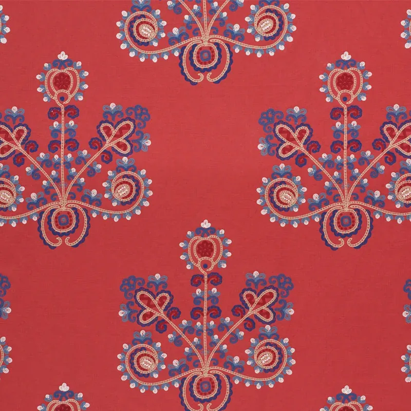 ESTRELLA EMBROIDERY fabric VERMILION color by Schumacher
