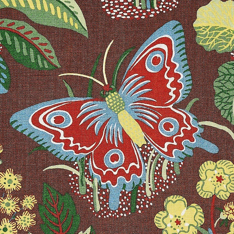EXOTIC BUTTERFLY Fabric – BROWN | Schumacher | Wallpaper Twi EXOTIC BUTTERFLY fabric BROWN color by Schumacher