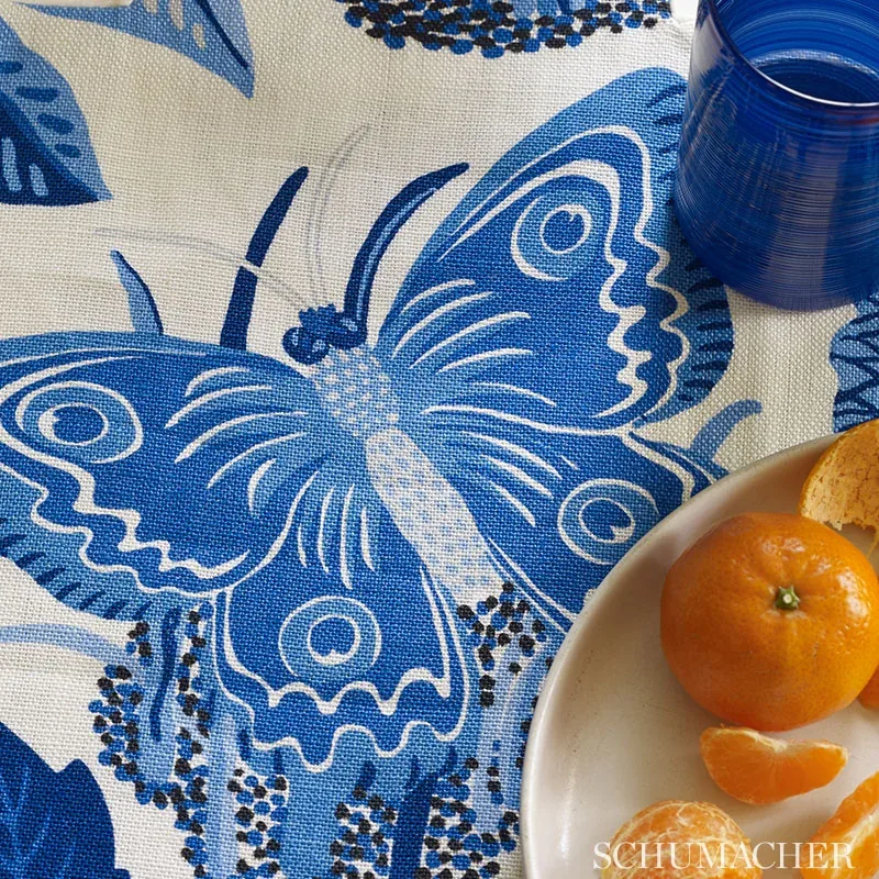 EXOTIC BUTTERFLY Fabric – MARINE | Schumacher | Wallpaper Tw EXOTIC BUTTERFLY fabric MARINE color by Schumacher