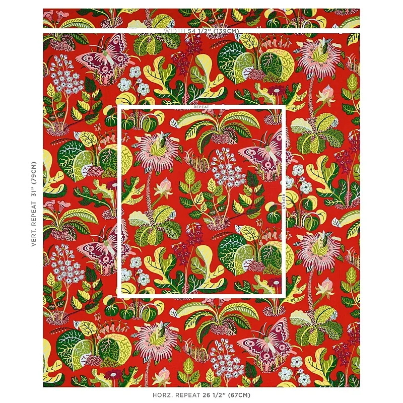 EXOTIC BUTTERFLY Fabric – RED | Schumacher | Wallpaper Twins EXOTIC BUTTERFLY fabric RED color by Schumacher