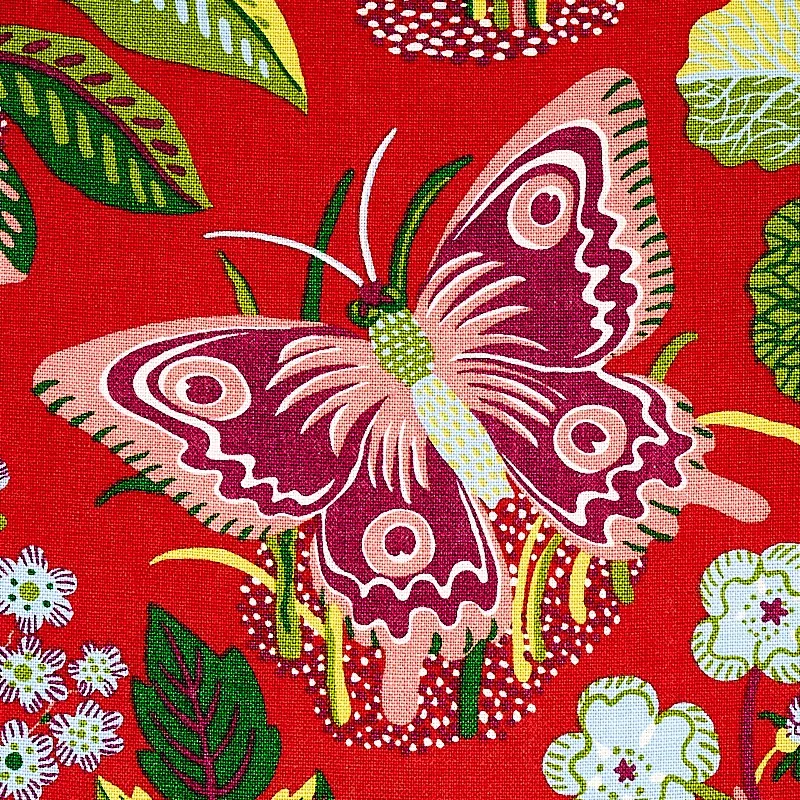 EXOTIC BUTTERFLY Fabric – RED | Schumacher | Wallpaper Twins EXOTIC BUTTERFLY fabric RED color by Schumacher