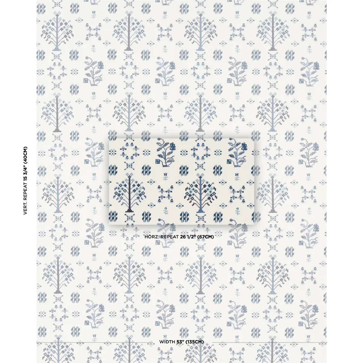FAIRVIEW CROSS STITCH EMBROIDERY fabric INDIGO color by Schumacher