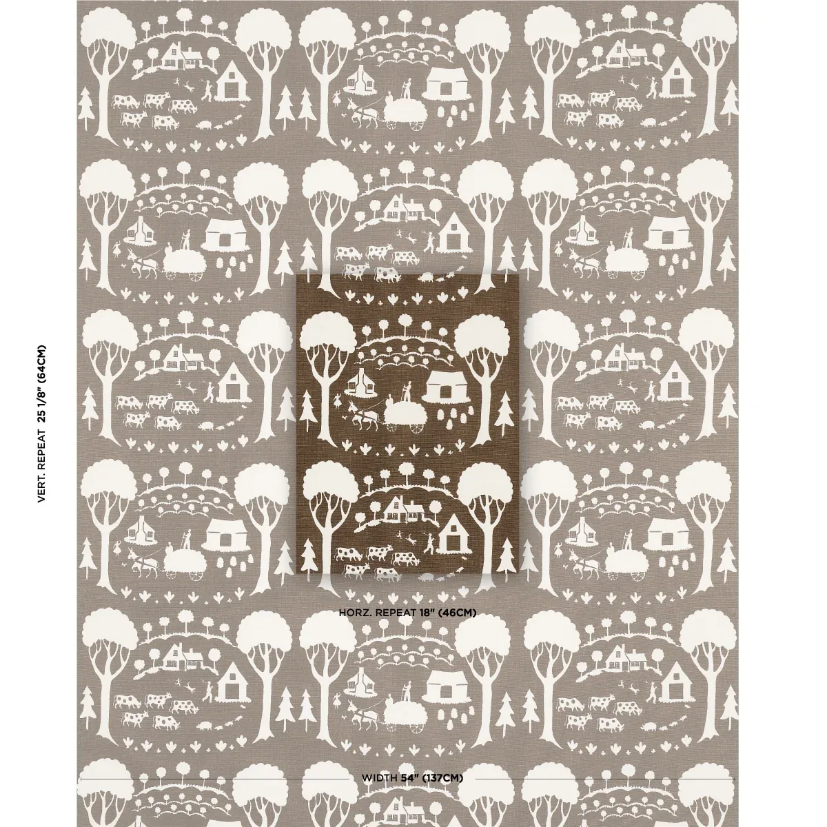 Farm Scene fabric BROWN color by Schumacher