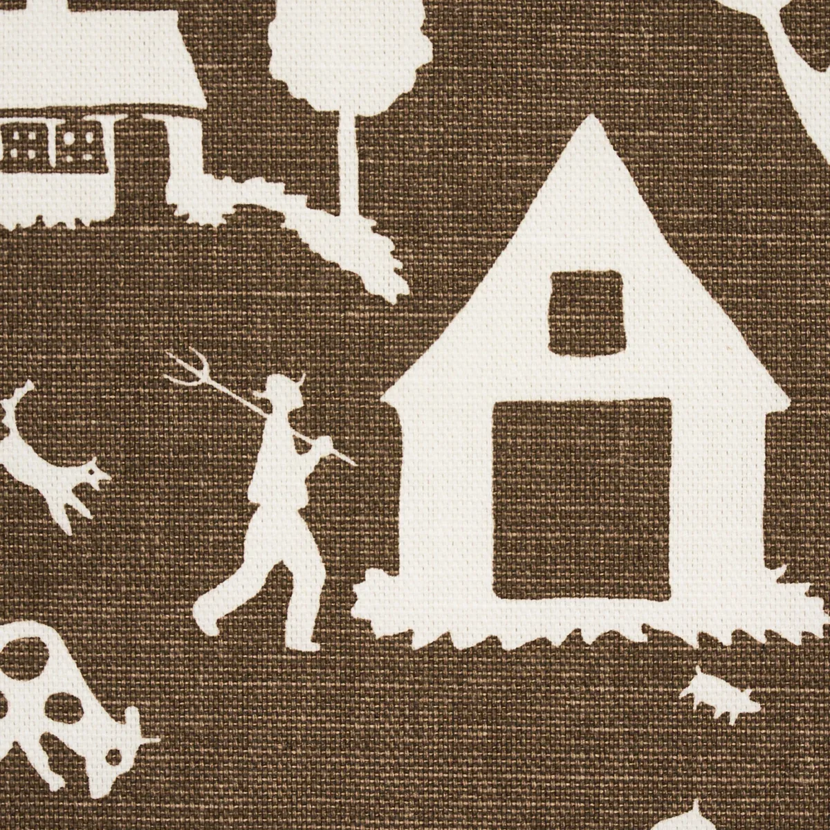 Farm Scene fabric BROWN color by Schumacher