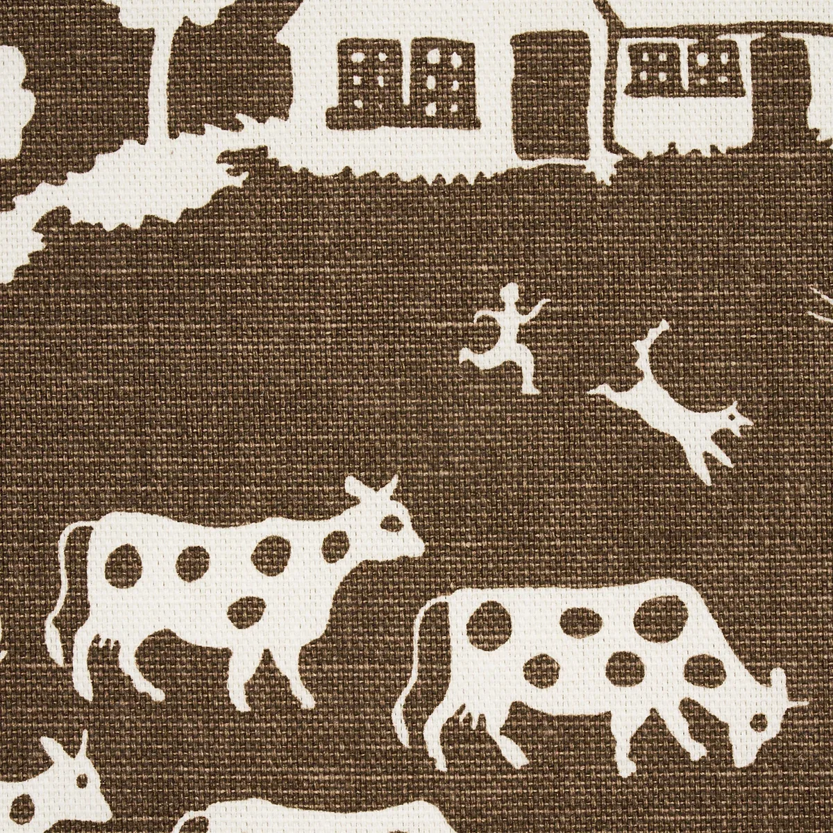 Farm Scene fabric BROWN color by Schumacher