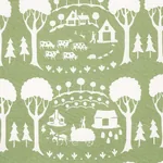 Farm Scene Fabric – GREEN | Schumacher | Wallpaper Twins Farm Scene fabric GREEN color by Schumacher