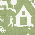 Farm Scene Fabric – GREEN | Schumacher | Wallpaper Twins Farm Scene fabric GREEN color by Schumacher