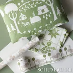 Farm Scene Fabric – GREEN | Schumacher | Wallpaper Twins Farm Scene fabric GREEN color by Schumacher