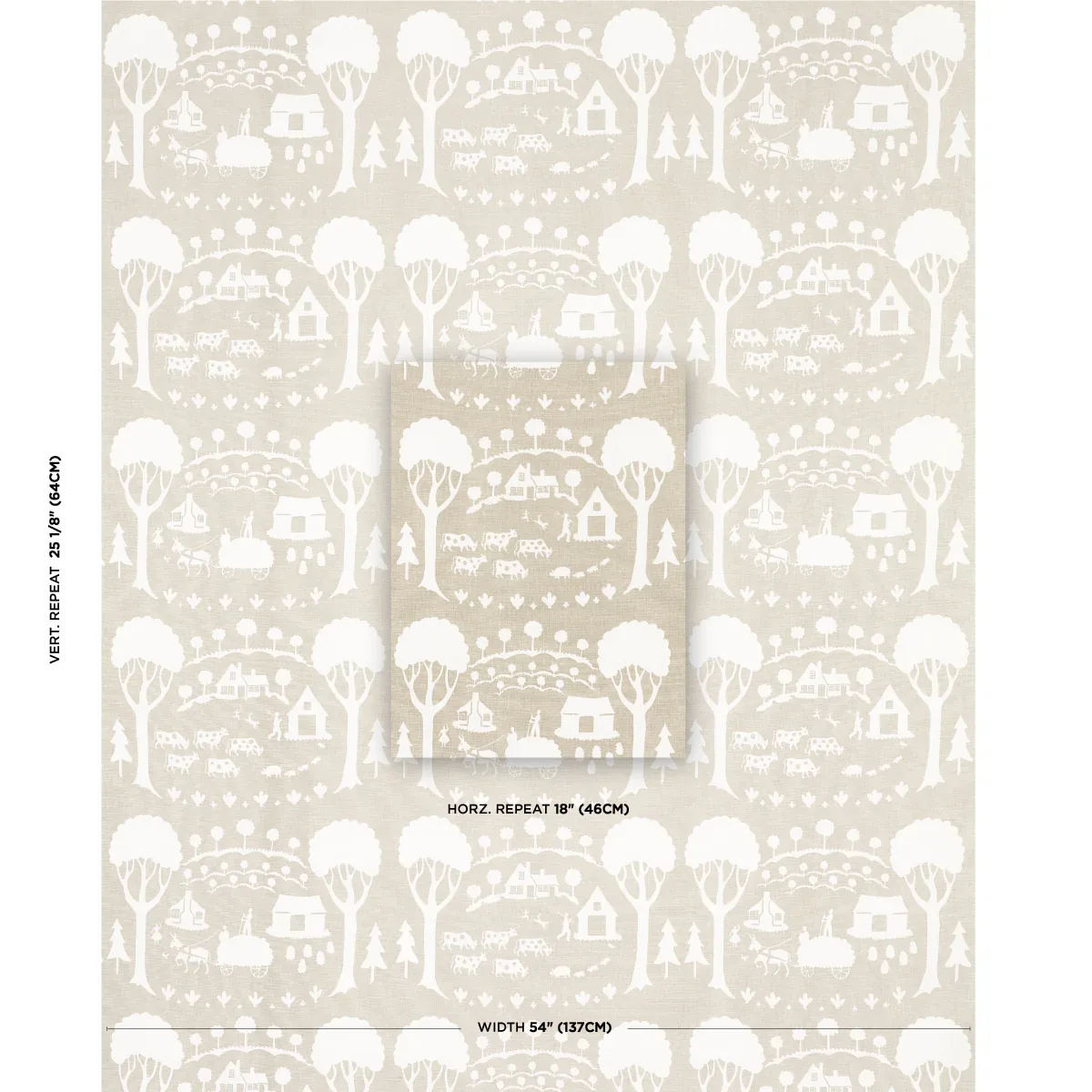 Farm Scene Fabric – NEUTRAL | Schumacher | Wallpaper Twins Farm Scene fabric NEUTRAL color by Schumacher