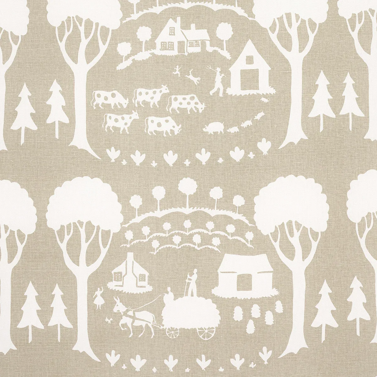 Farm Scene fabric NEUTRAL color by Schumacher