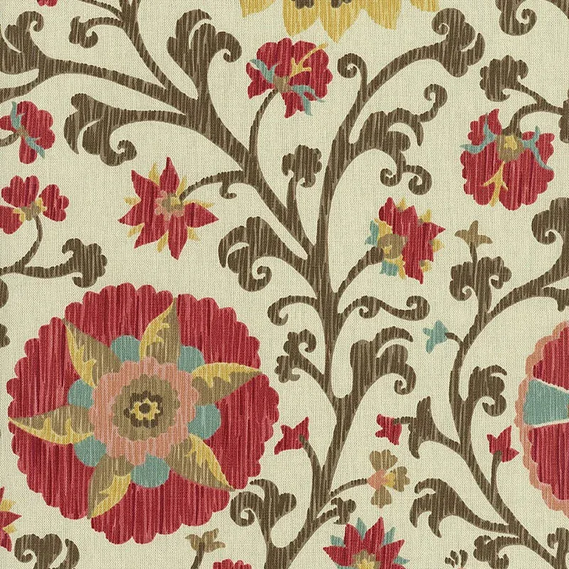 FERGANA EMBROIDERY PRINT fabric TEAK color by Schumacher