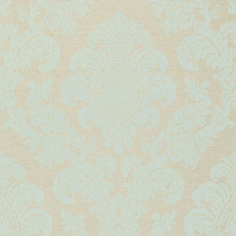FIRENZE LINEN DAMASK fabric AQUA color by Schumacher