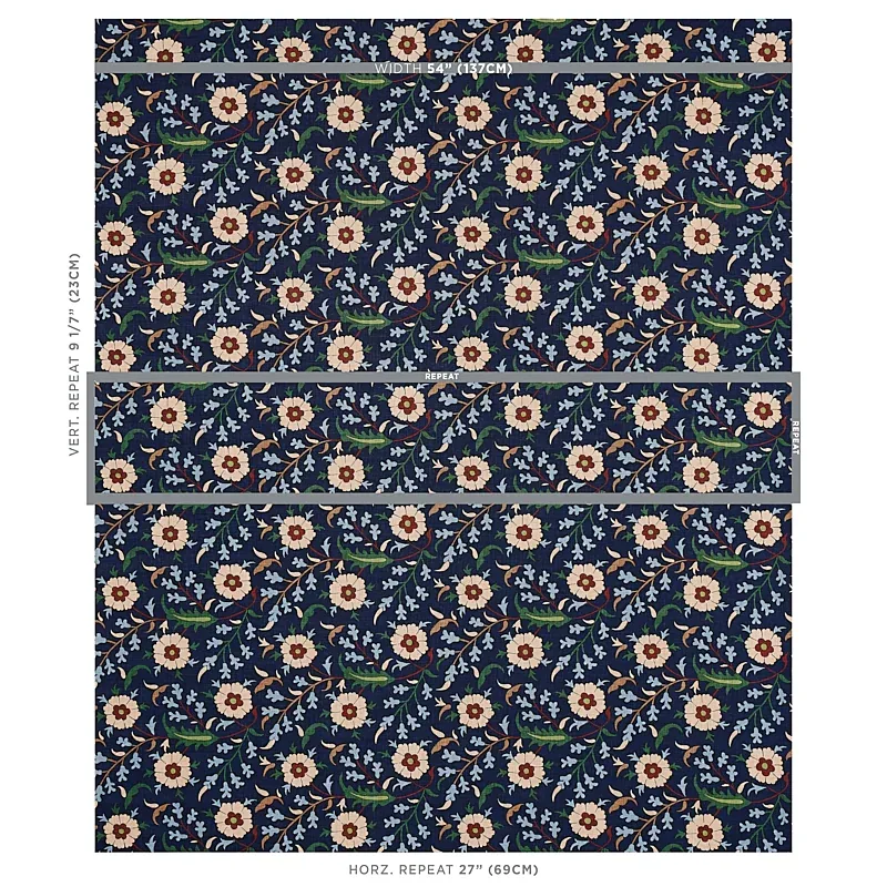 FLORALIA fabric INDIGO color by Schumacher