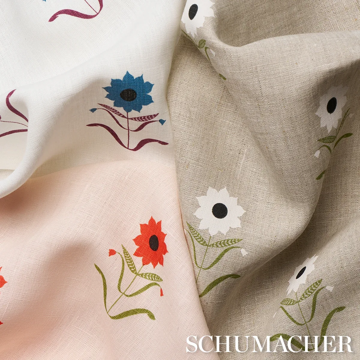 FORGET ME NOTS Fabric – RED ON PINK | Schumacher | Wallpaper FORGET ME NOTS fabric RED ON PINK color by Schumacher