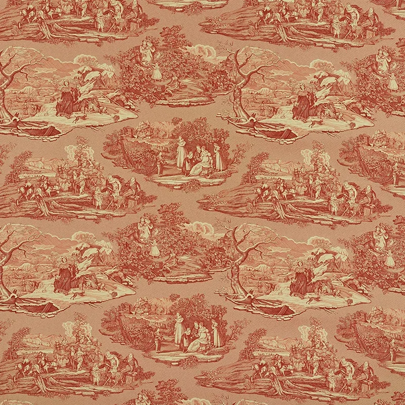 FOUR SEASONS TOILE fabric DOCUMENT RED color by Schumacher